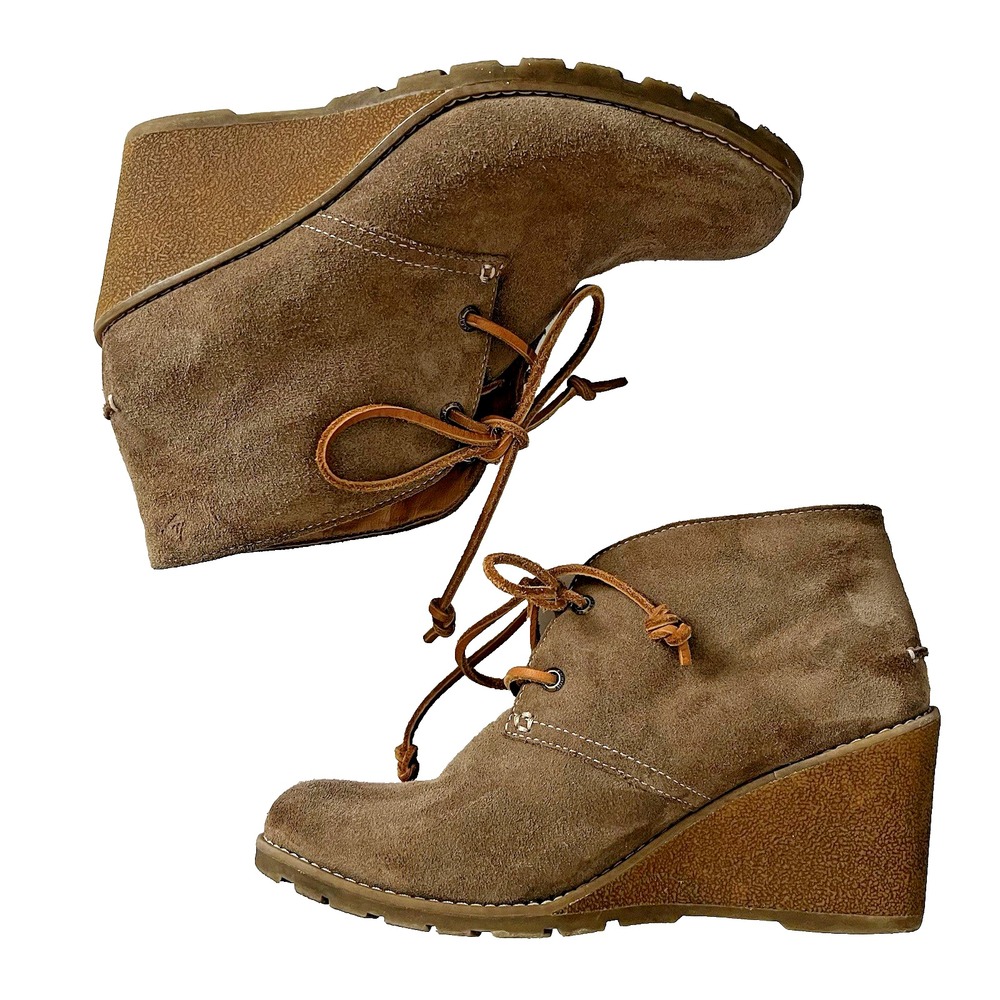 Sperry Top-Sider‎ Stella Prow Ankle Bootie Tan Suede Rubber Wedge Heel Women's 8